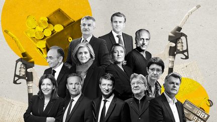 Les douze candidats à l'élection présidentielle 2022. (PIERRE-ALBERT JOSSERAND / FRANCEINFO)