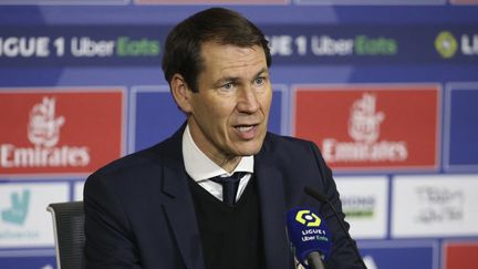 Rudi Garcia lors de la conférence de presse d'après-match entre Lyon et le Paris Saint-Germain, le 21 mars 2021. (JEAN CATUFFE / JEAN CATUFFE)