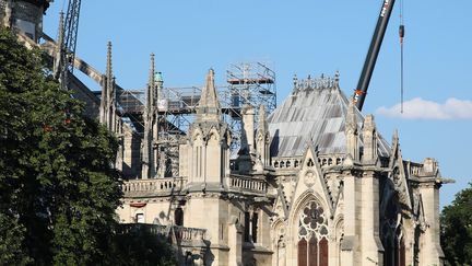 Le chantier de la cathédrale Notre-Dame à Paris le 6 juillet 2019.&nbsp; (JAKUB PORZYCKI / NURPHOTO / AFP)