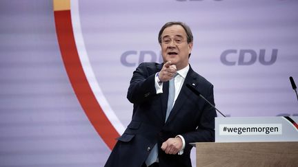 Armin Laschet lors du congrès virtuel du parti conservateur CDU, à Berlin (Allemagne), le 16 janvier 2021. (MICHAEL KAPPELER / DPA / AFP)