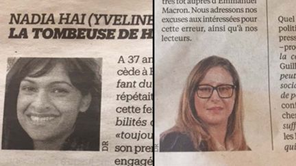 A gauche, Nadia Hai, chercheuse dont Libération a publié la photo par erreur lundi 20 juiin. A droite, la vraie députée En marche élue dans la 11ème circonscription des Yvelines.&nbsp; (Capture d'écran Libération)