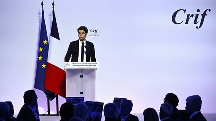 Prime Minister Gabriel Attal during the annual Crif dinner, May 6, 2024 in Paris.  (JULIEN DE ROSA / AFP)