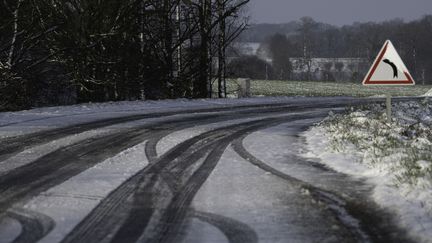 Une rouge enneigée près de Rennes (Ille-et-Vilaine), le 9 février 2021. (ESTELLE RUIZ / HANS LUCAS / AFP)