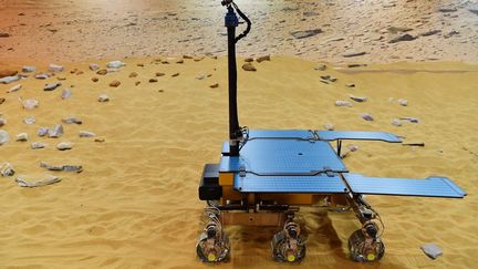 Un prototype de travail du rover ExoMars nouvellement nommé Rosalind Franklin, dans les installations d'Airbus Defence and Space à Stevenage, au nord de Londres,&nbsp;le 7 février 2019.&nbsp; (BEN STANSALL / AFP)