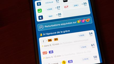 L'application de&nbsp;navigation Citymapper lors d'une journée de grève dans les transports franciliens, le 5 décembre 2019 à Paris. (AMAURY CORNU / HANS LUCAS / AFP)