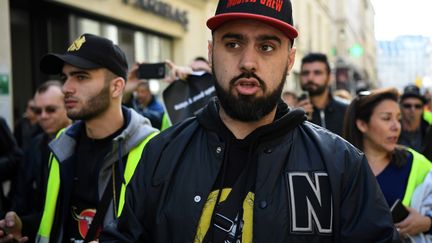 Eric Drouet lors de la 14e journée de mobilisation&nbsp;des "gilets jaunes", le 16 février 2019 à Paris.&nbsp; (ERIC FEFERBERG / AFP)