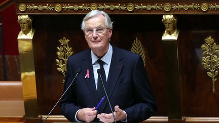 Le Premier ministre, Michel Barnier, prononce son discours de politique générale à l'Assemblée nationale, le 1er octobre 2024. (ALAIN JOCARD / AFP)