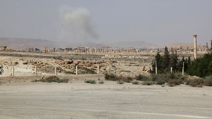 De la fum&eacute;e s'&eacute;l&egrave;ve dans le ciel de Palmyre (Syrie), cible de bombardements de l'Etat islamique,&nbsp;le 19 mai 2015, selon des activistes. (OMAR SANADIKI / REUTERS)