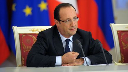 Le pr&eacute;sident fran&ccedil;ais, Fran&ccedil;ois Hollande, le 28 f&eacute;vrier 2013 &agrave; Moscou (Russie). (ALEXSEY DRUGINYN / RIA NOVOSTI / AFP)