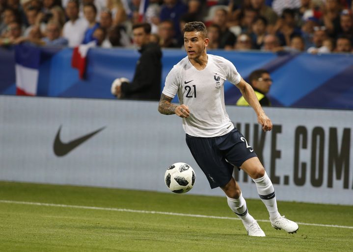 Lucas Hernandez, latéral des Bleus, lors du match amical France-Italie à Nice (Alpes-Maritimes), le 1er juin 2018. (LORIS ROSELLI / NURPHOTO)