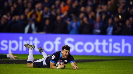 Blair Kinghorn lors du troisième essai écossais face au pays de Galles, lors de la deuxième journée du Tournoi des six nations, samedi 11 février 2023. (ANDY BUCHANAN / AFP)