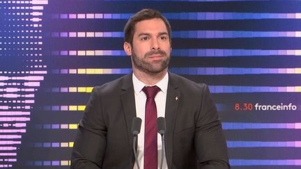 Julien Odoul, porte-parole du Rassemblement national, était l'invité du "8h30 franceinfo" dimanche 13 mars 2022. (FRANCEINFO / RADIOFRANCE)