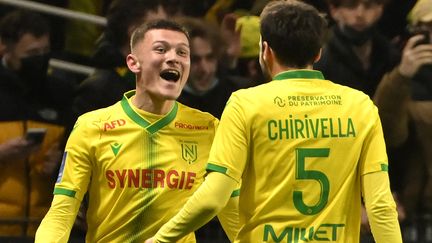 Quentin Merlin a inscrit le deuxième but nantais face au Paris Saint Germain à la Beaujoire, le 19 février 2022. (LOIC VENANCE / AFP)