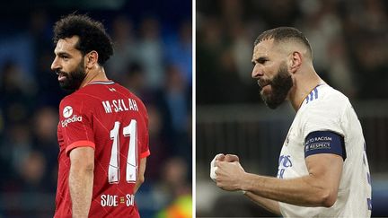 Mohamed Salah (gauche) et Karim Benzema (droite) seront deux des têtes d'affiche de la finale de Ligue des champions, entre Liverpool et le Real Madrid, le 28 mai 2022. (AFP)