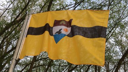 Le drapeau de l'autoproclam&eacute;e R&eacute;publique libre du Liberland, &agrave; la fronti&egrave;re serbo-croate, cr&eacute;&eacute;e lundi 13 avril 2015. (LIBERLAND.ORG)