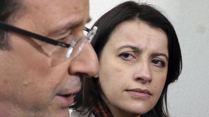 Le pr&eacute;sident de la R&eacute;publique, Fran&ccedil;ois Hollande, et la ministre du Logement, C&eacute;cile Duflot, le 1er f&eacute;vrier 2013. (PHILIPPE WOJAZER / AFP)