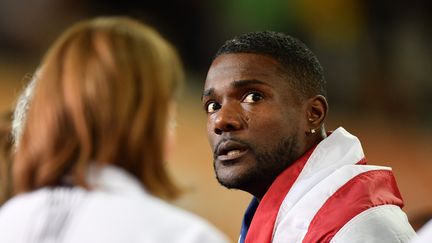 Justin Gatlin, quelques minutes après sa victoire au championnats du monde de Londres (Royaume-uni), le 5 août 2017.&nbsp; (MUSTAFA YALCIN / ANADOLU AGENCY / AFP)