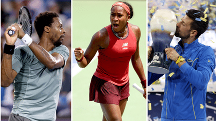 Gaël Monfils, Coco Gauff et Novak Djokovic lors de la tournée américaine 2023. (AFP)