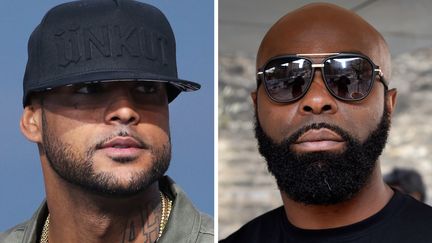 Les rappeurs Booba (à droite) et Kaaris (à gauche). (DOMINIQUE FAGET / AFP)