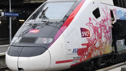 Une rame des futurs TGV Océane arrive à Bordeaux (Gironde), à l'occasion de son inauguration, le 11 décembre 2016. (MEHDI FEDOUACH / AFP)