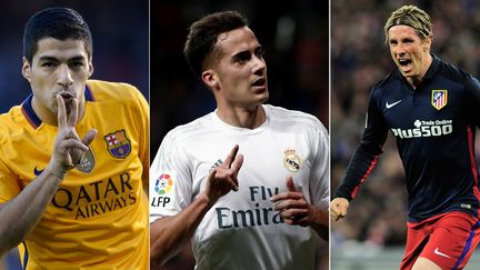 Luis Suarez, l'attaquant du Barca, Lucas Vazquez, l'ailier du Real et Fernando Torres, le buteur de l'Atletico