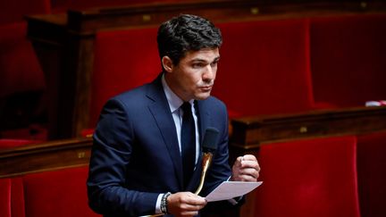 Le député Les Républicains du Lot, Aurélien Pradié, le 9 juin 2020 à l'Assemblée nationale. (THOMAS PADILLA / MAXPPP)