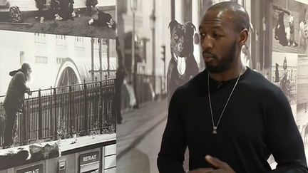 Paps Touré devant la photo du "Vieil homme" qui a déclenché sa vocation
 (France3/Culturebox)