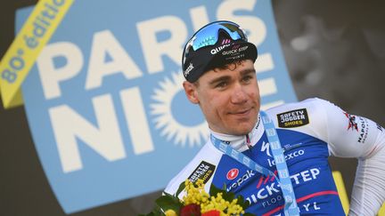 Fabio Jokobsen, vainqueur de la deuxième étape du Paris-Nice, le 7 mars 2022. (FRANCK FIFE / AFP)