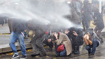 Des manifestants contre les "violences polici&egrave;res et judiciaires" &agrave; Nantes (Loire-Atlantique), samedi 22 novemvre 2014. (GEORGES GOBET / AFP)