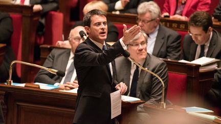 Le Premier ministre, Manuel Valls, le 1er mars 2016 à l'Assemblée nationale. (CITIZENSIDE / YANN KORBI / AFP)