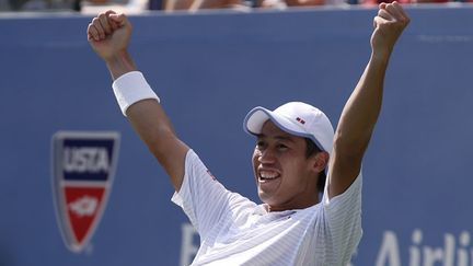 &nbsp; (Kei Nishikori lors de sa victoire samedi face à Djokovic © REUTERS/Mike Segar)