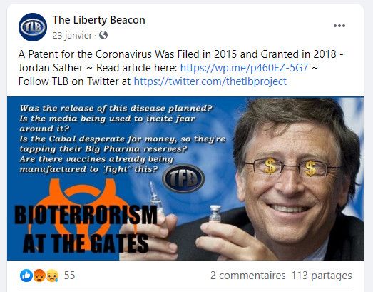 Capture d'écran de la page Facebook de The Liberty Beacon. (FACEBOOK)