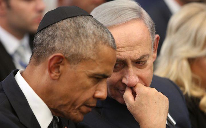 Obama et Netanyahu en 2016 (lors de l'hommage à Shimon Peres) (MENAHEM KAHANA / POOL / AFP)