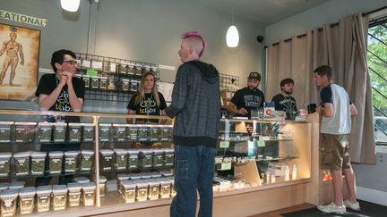 Un point de vente de cannabis, en 2016, dans l'Etat du Colorado aux Etats-Unis. Il s'agit d'un des cinq Etats où la vente de cette substance est autorisée de manière récréative.&nbsp; (JEFFREY ROTMAN / BIOSPHOTO)