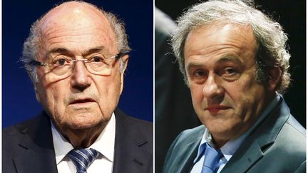 Sepp Blatter, le 2 juin 2015, et Michel Platini, le 29 mai 2015, à Zurich (Suisse). (RUBEN SPRICH / REUTERS)