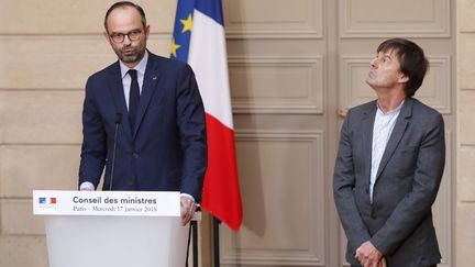 Edouard Philippe et Nicolas Hulot, après le conseil des ministres, le 17 janvier 2017, au palais de l'Elysée, à Paris. (CHARLES PLATIAU / POOL)