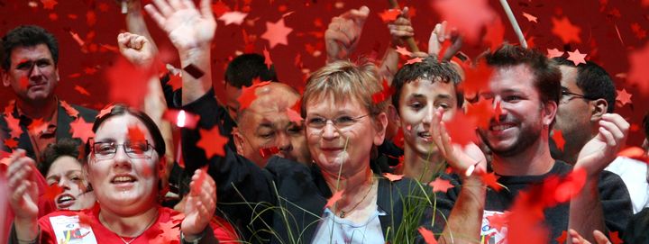 Marie-George Buffet lors d'un meeting pour l'élection présidentielle, le 1er avril 2007 à Paris. (MAXPPP)