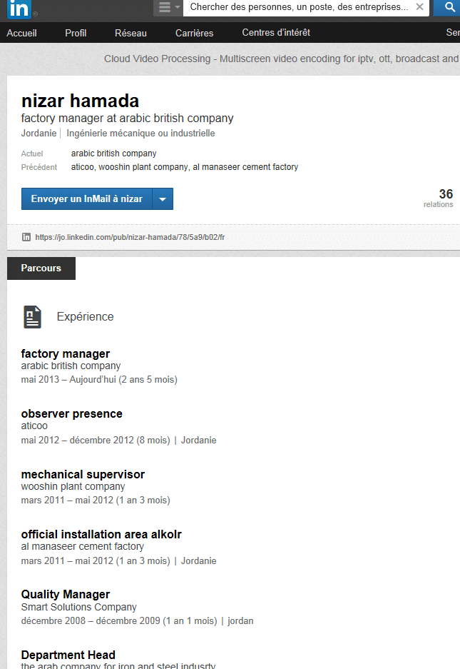 Capture &eacute;cran du profil LinkedIn de Nizar Hamada. (LINKEDIN)