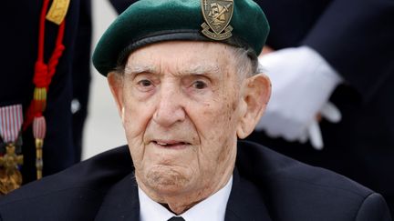 Léon Gautier photographié lors d'une cérémonie en hommage aux membres du Commando Kieffer, le 6 juin 2023. (LUDOVIC MARIN / POOL)