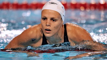 Laure Manaudou, lors des championnats de France de natation &agrave; Dunkerque (Nord), le 19 mars 2012. (PHILIPPE HUGUEN / AFP)