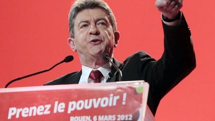 Jean-Luc Mélenchon tient meeting à Rouen, 6 mars 2012. (AFP - Kenzo Tribouillard)