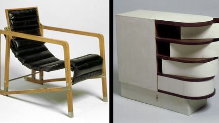 Eileen Gray - A gauche : fauteuil Transat, à droite Cabinet à tiroirs pivotants, 1926-29, meubles provenant de la maison E 1027, Centre Pompidou, Musée national d'art moderne
 (Centre Pompidou / photos Jean-Claude Planchet)