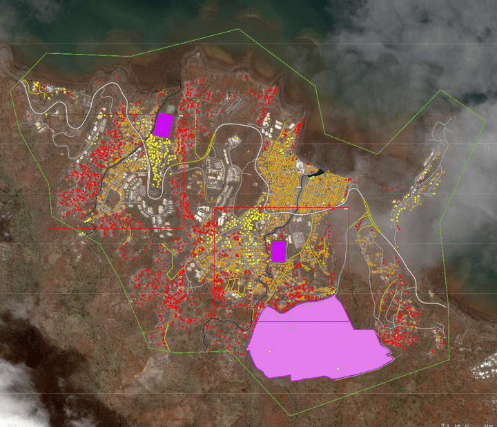 La ville de Koungou a été détruite a plus de 80%. (COPERNICUS)