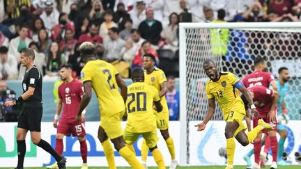 L'Equatorien Enner Valencia savoure face au Qatar lors du match d'ouverture de la Coupe du monde, au stade Al-Bayt, à Al Khor, le 20 novembre 2022. (GLYN KIRK / AFP)