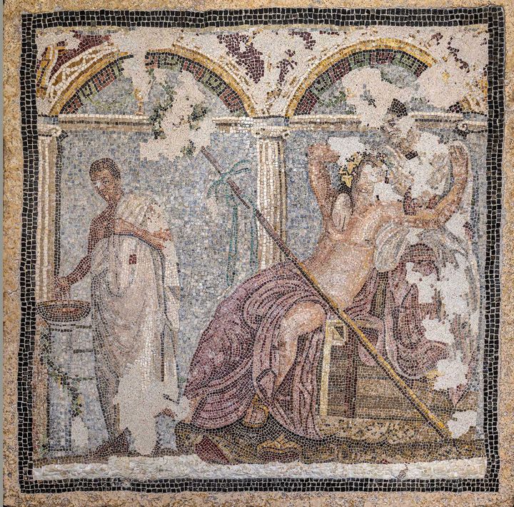 Dionysos et Ariane avec offrande, mosaïque, Pompéi, Parc archéologique de Pompéi (© GEDEON Programmes / Stéphane Compoint)