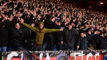 Des supporters du club anglais de Crystal Palace soutiennent leur &eacute;quipe, le 11 janvier 2015, &agrave; Londres.&nbsp; (JAVIER GARCIA / BACKPAGE IMAGES LTD / AFP)