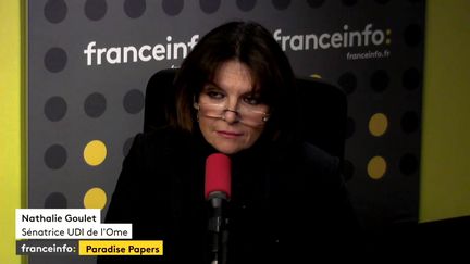 La sénatrice UDI de l'Orne, Nathalie Goulet, lundi 6 novembre 2017 sur franceinfo. (FRANCEINFO / RADIO FRANCE)