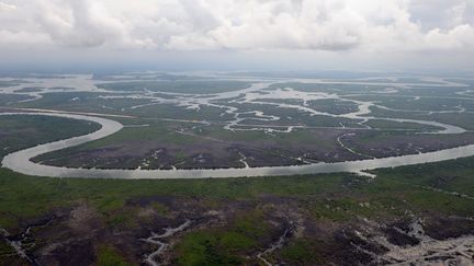 Vue aérienne du fleuve Niger, au Nigéria, le 14 avril 2009. (PIUS UTOMI EKPEI / AFP)