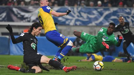 Edinson Cavani (PSG) marque contre Sochaux (PATRICK HERTZOG / AFP)