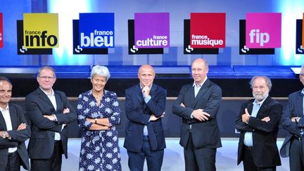 Olivier Poivre d&#039;Arvor, directeur de France Culture (au centre), entouré des autres dirigeants de Radio France
 (BERTRAND LANGLOIS / AFP)